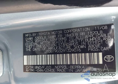 2009 Toyota Yaris from USA, damaged, VIN JTDBT903291329076